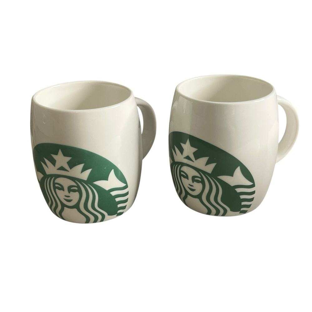 Starbucks Barrel Coffee Mugs 2010 Mermaid Lot Of 2 Green White 14 oz Siren Logo